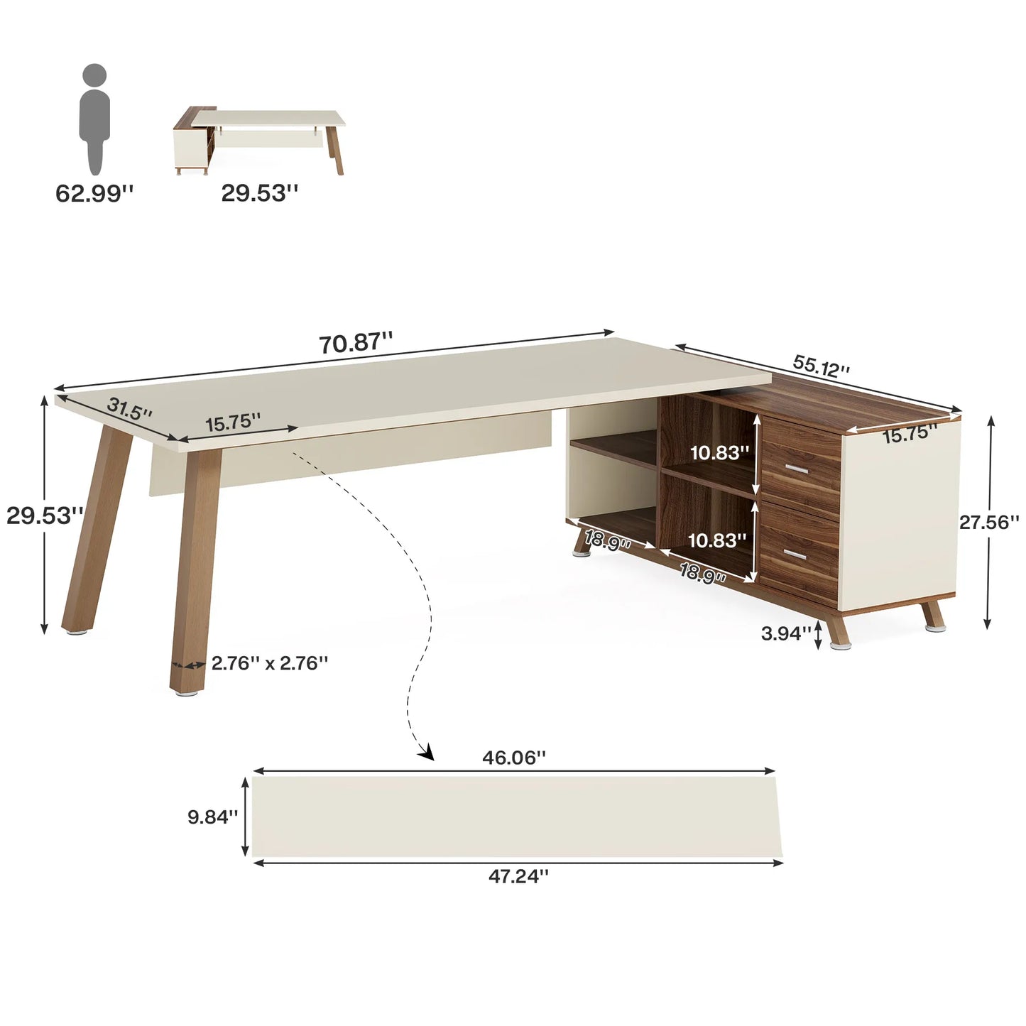 Tribesigns Executive L Shaped Desk With Cabinet And Shelves