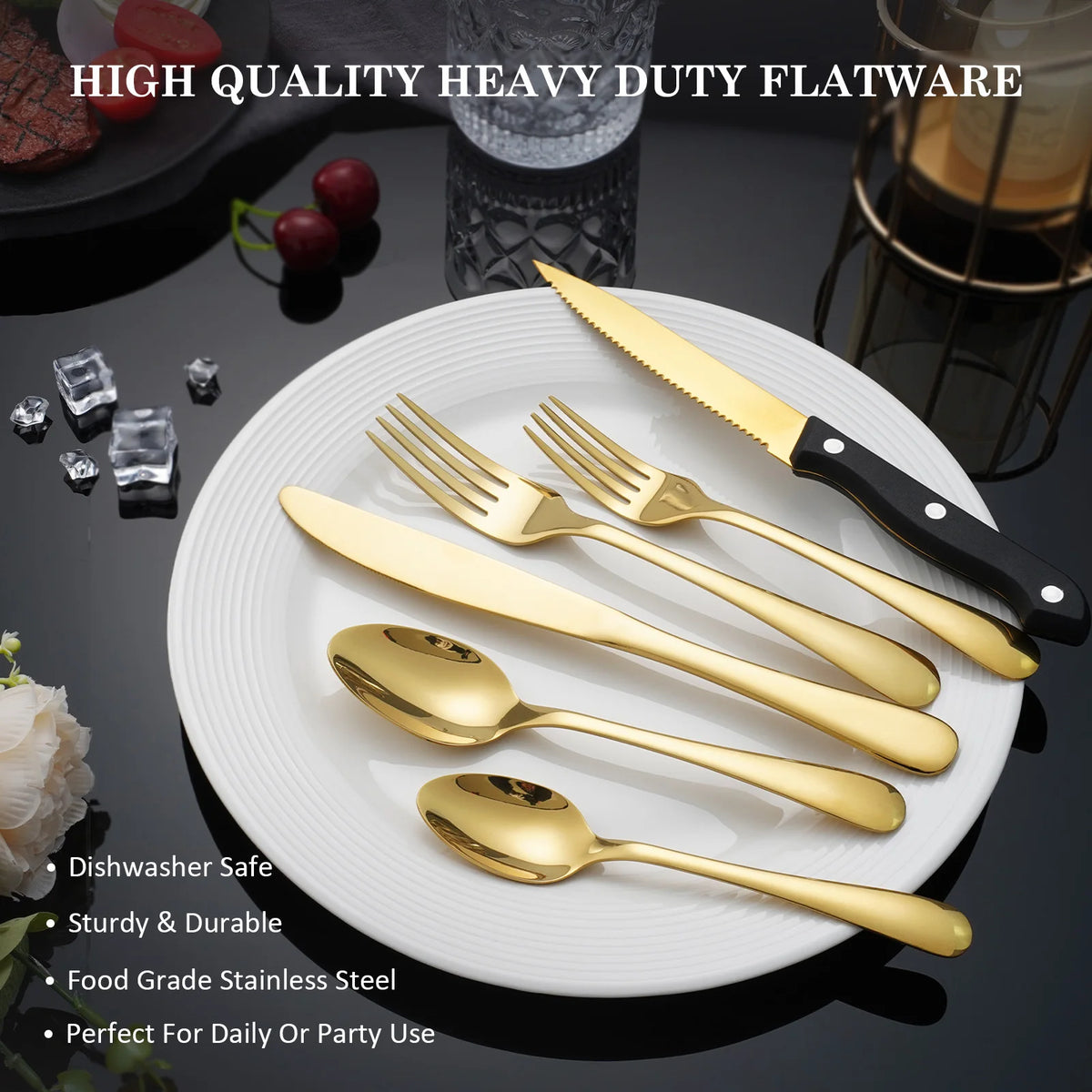HANSMART Stainless Steel Flatware Set With Steak Knives