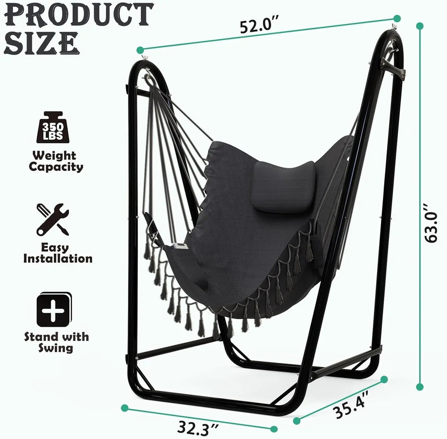 U Shaped Hammock Chair With Stand Indoor Outdoor Rust Resistant