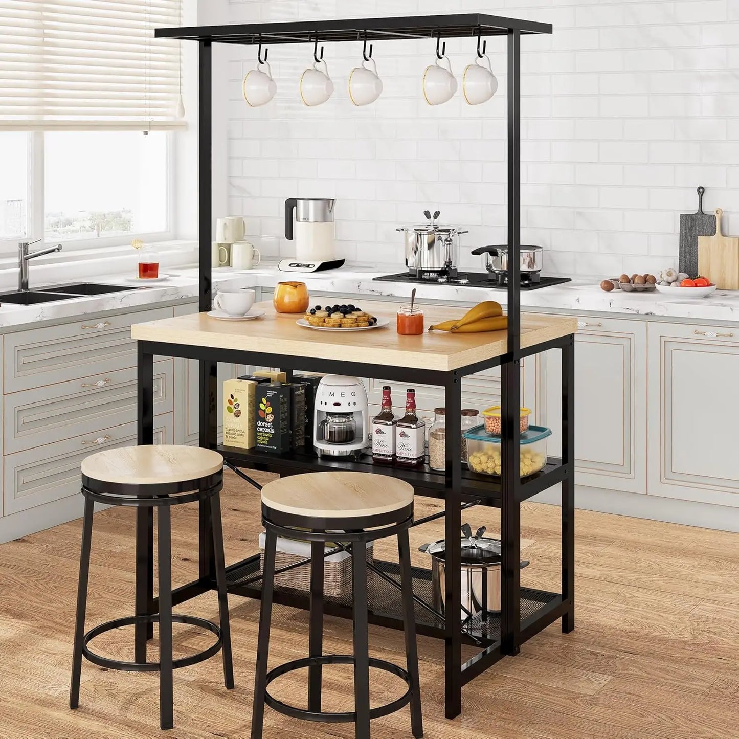 HiMIS Kitchen Island With Storage And Four Power Outlets