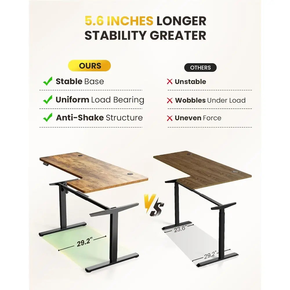 Electric Corner Desk Adjustable L-Shaped Sit-Stand With Memory Controller