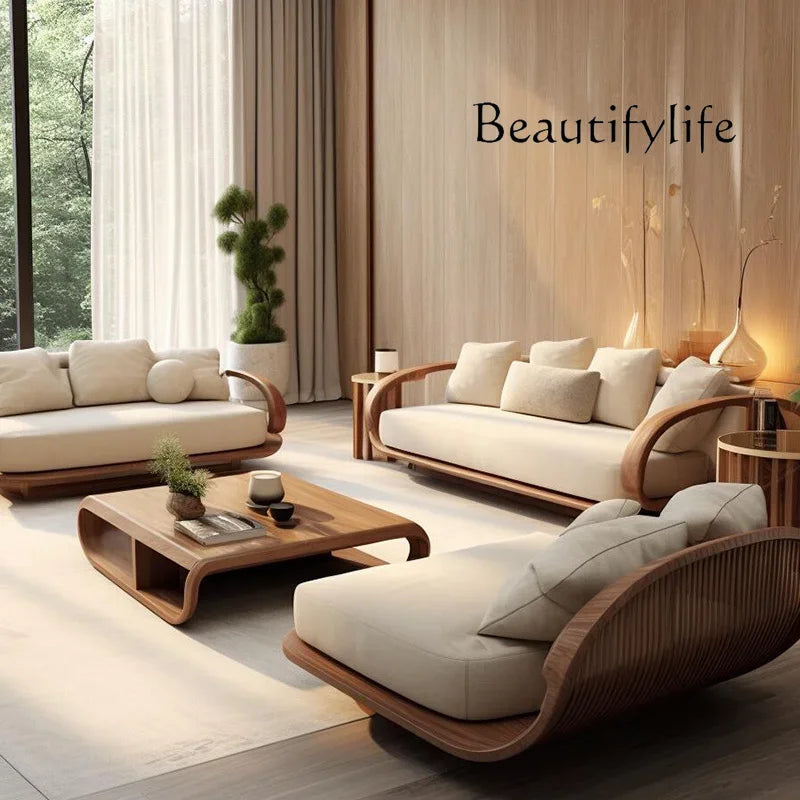 Minimalist Wooden Sofa With Modern Three Seater Design