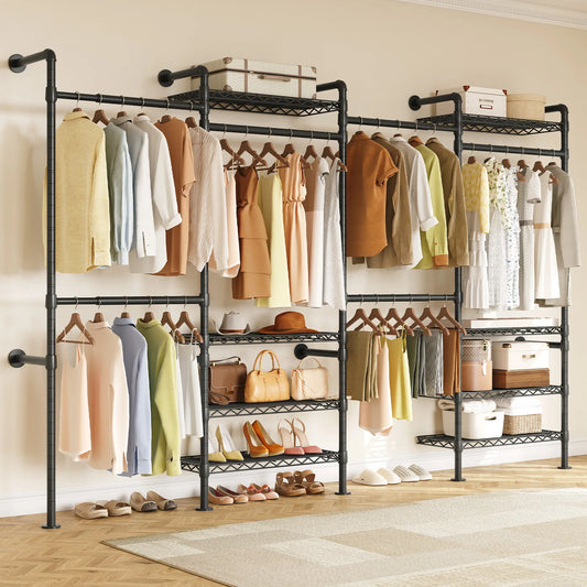 L4 Wall Mounted Industrial Pipe Clothes Rack Closet Organizer Expandable