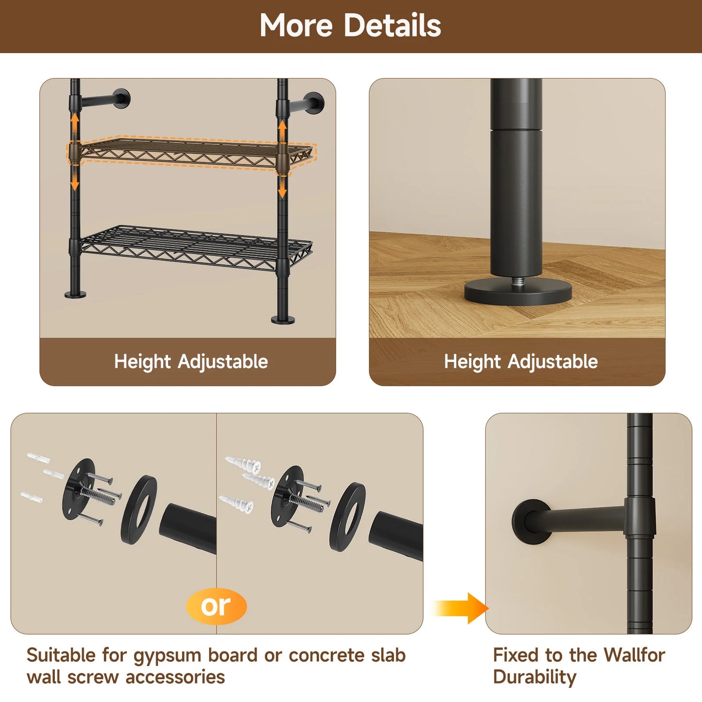 L4 Wall Mounted Industrial Pipe Clothes Rack Closet Organizer Expandable