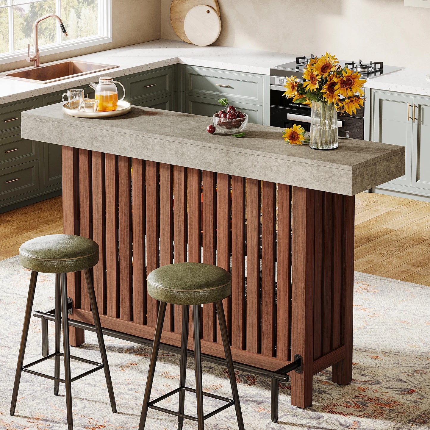 Tribesigns Home Bar Unit Two Tier Pub Table With Footrest