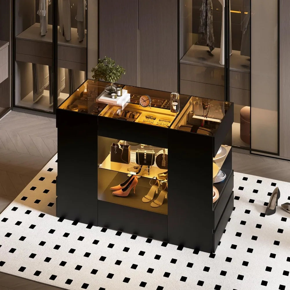 Modern Closet Island With 10 Drawers And Glass Top Armoire