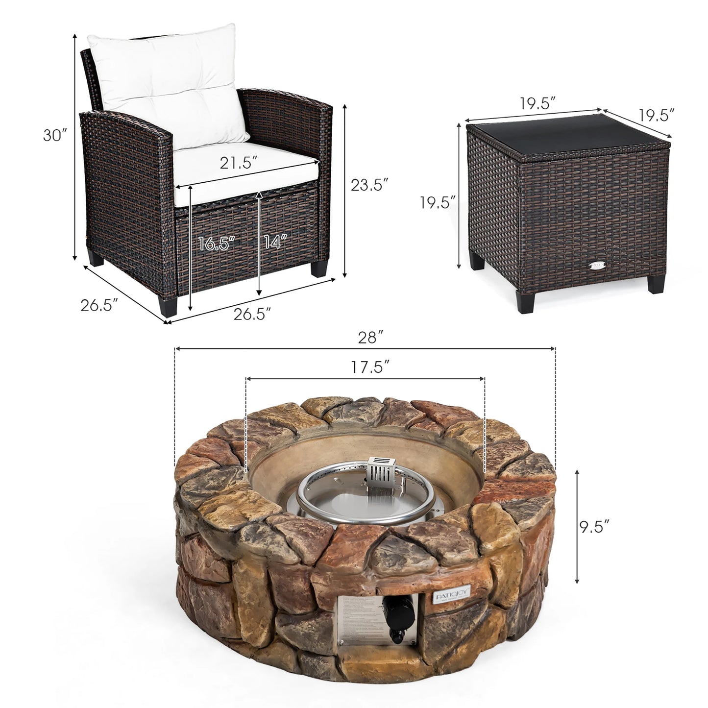 HOMASIS 7-Piece Patio Rattan Wicker Set With Gas Fire Pit