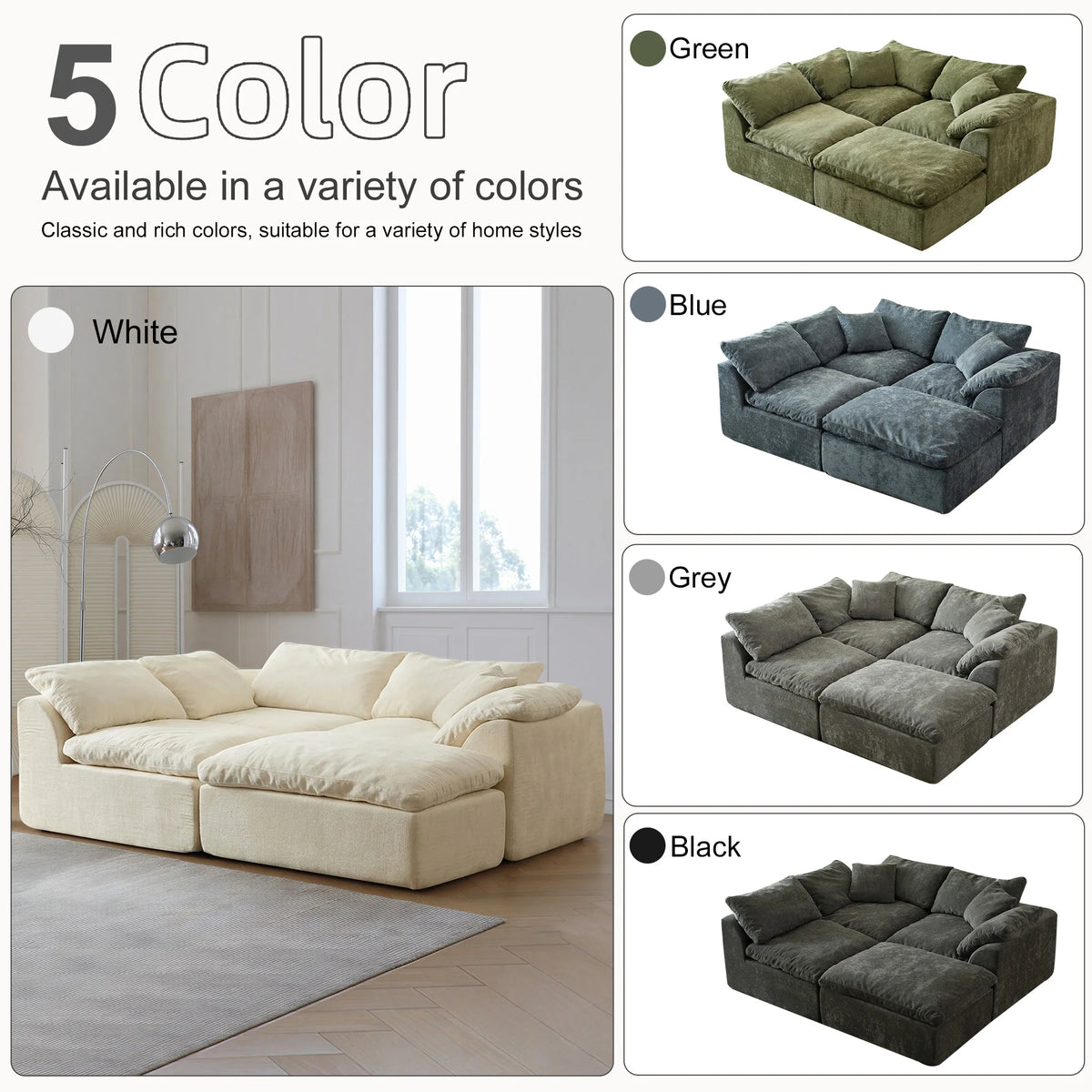 Yeflixvrau Modern Modular Sectional Sofa Cloud Couch Deep Seat Sofa