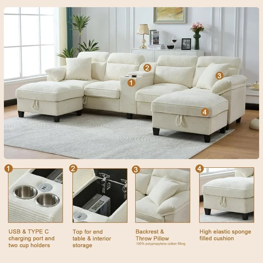 Guangbai U Shaped Cloud Couch Sectional Corduroy Sofa Modern