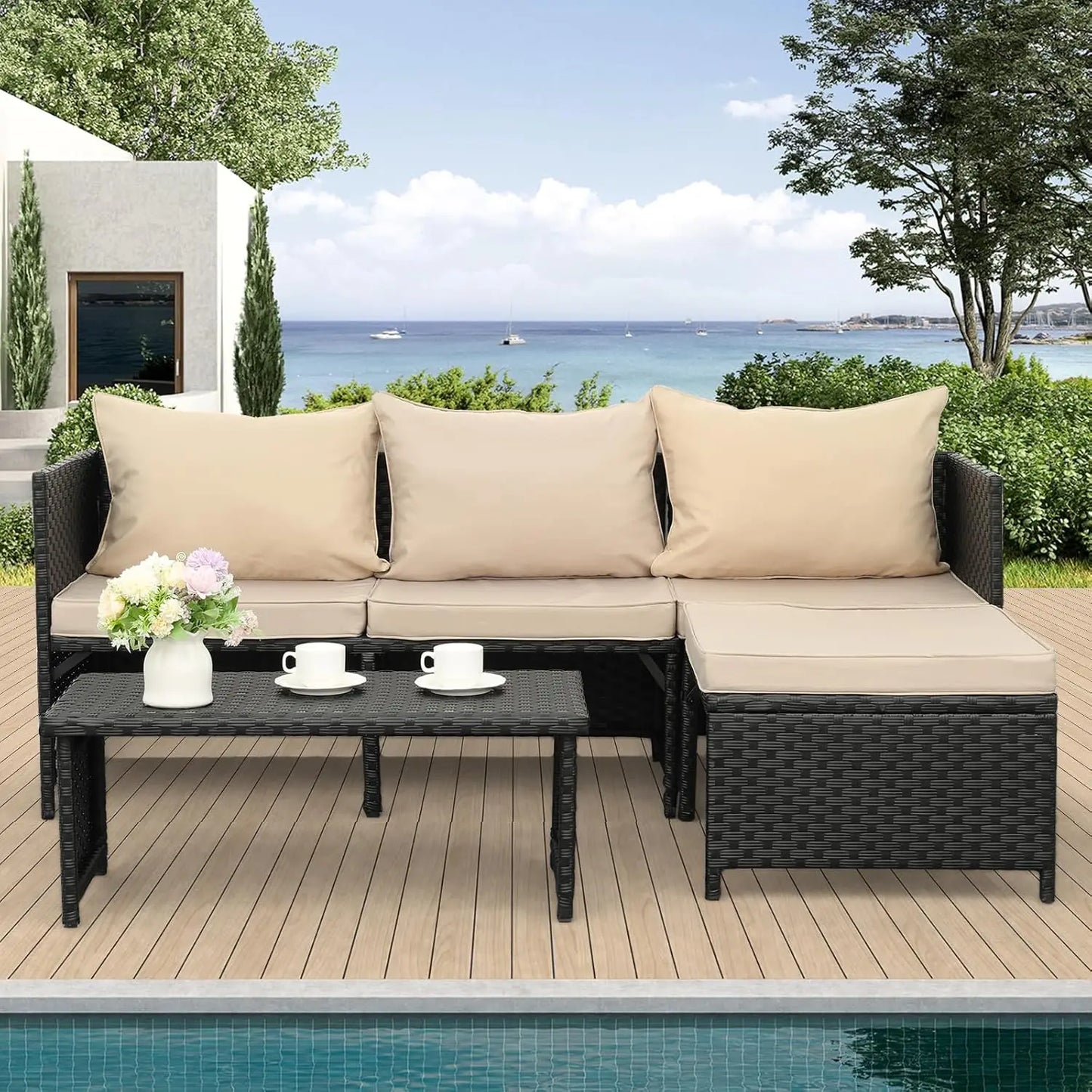 Outdoor PE Rattan Furniture Set Patio Wicker Conversation Loveseat