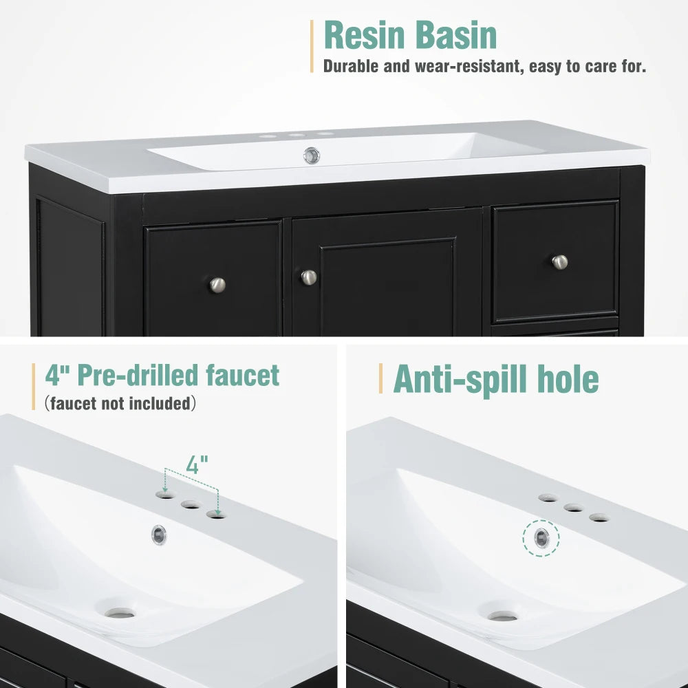 LWOH Contemporary Resin Bathroom Vanity Cabinet With 4 Drawers And Door