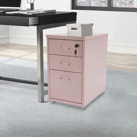 Bymaocar Metal File Cabinet With Wheels Three Drawer Rolling Office And Home Organizer