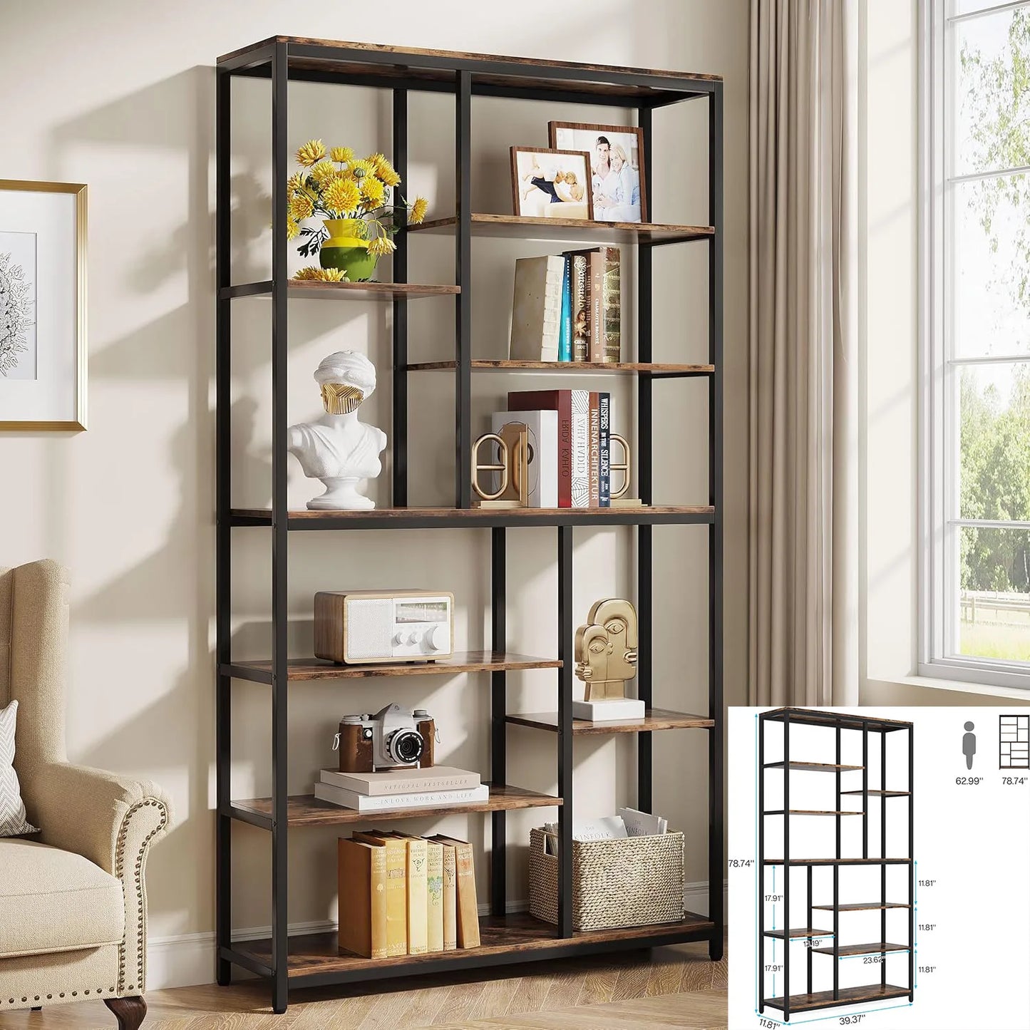 Little Tree Industrial 5-Tier Etagere Bookcase Shelving Unit
