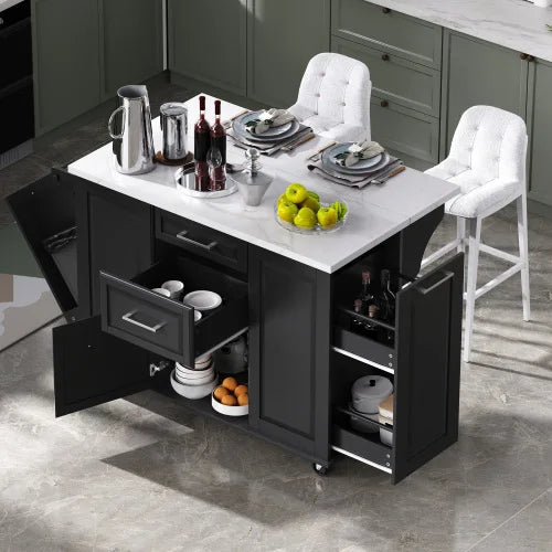 Kitchen Island With Storage Tilt Bin Cabinet And Pull Out Cabinet