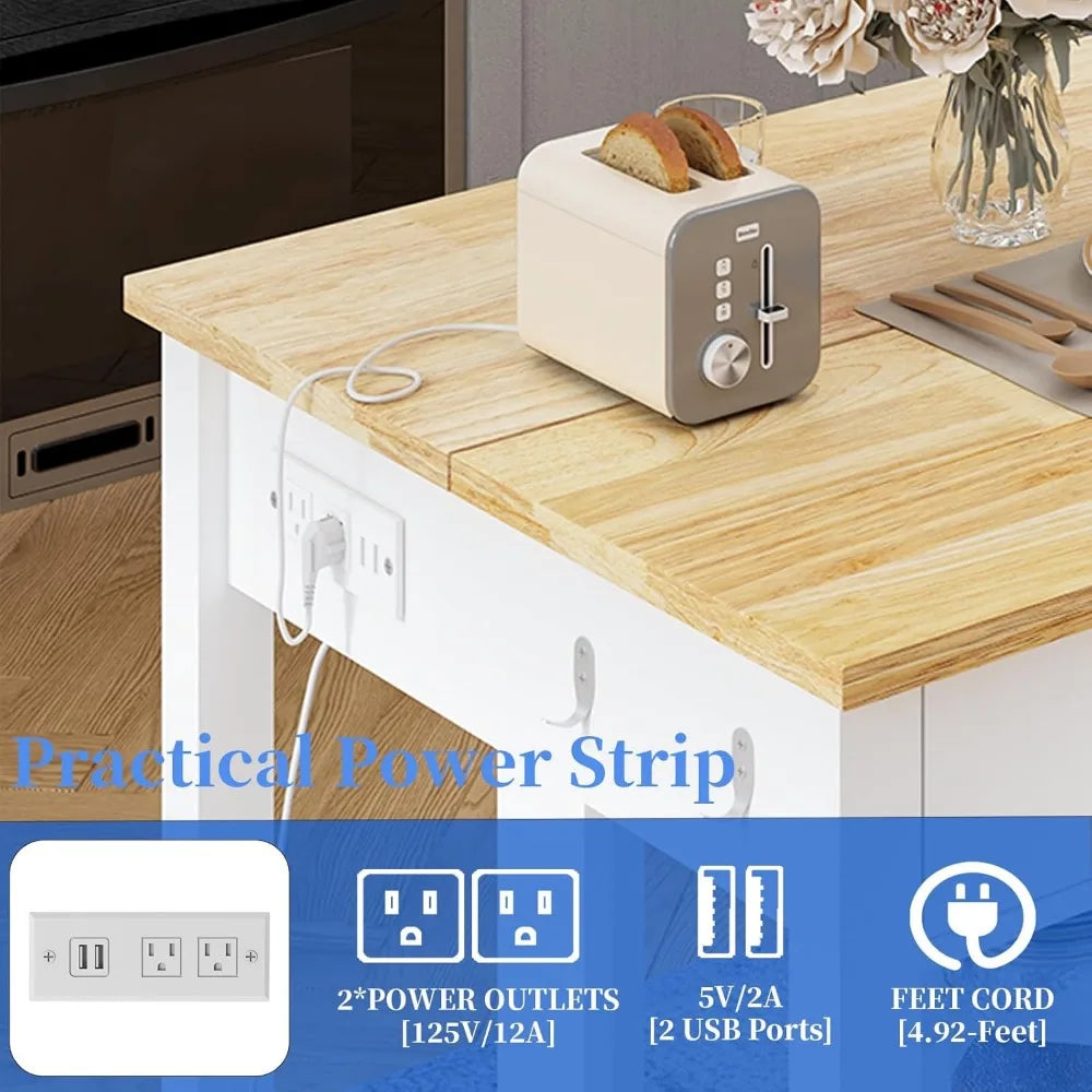 DAFIFY Rubberwood Kitchen Island With Power Outlets