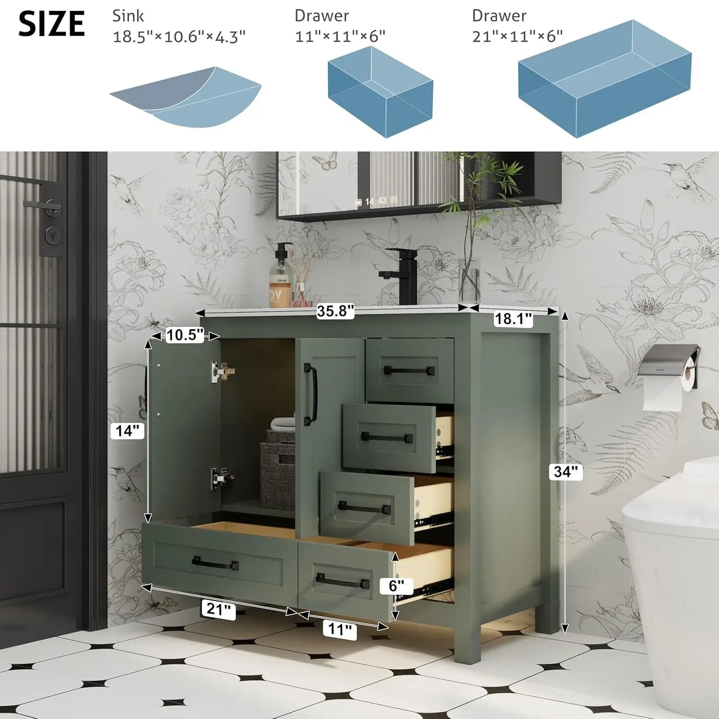 Vanity With Sink Combo Wood Storage Cabinet And Undermount Faucet
