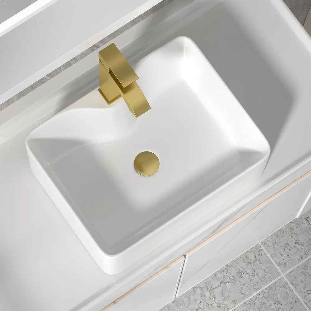 Rectangular Porcelain Vessel Sink With Faucet And Pop Up Drain