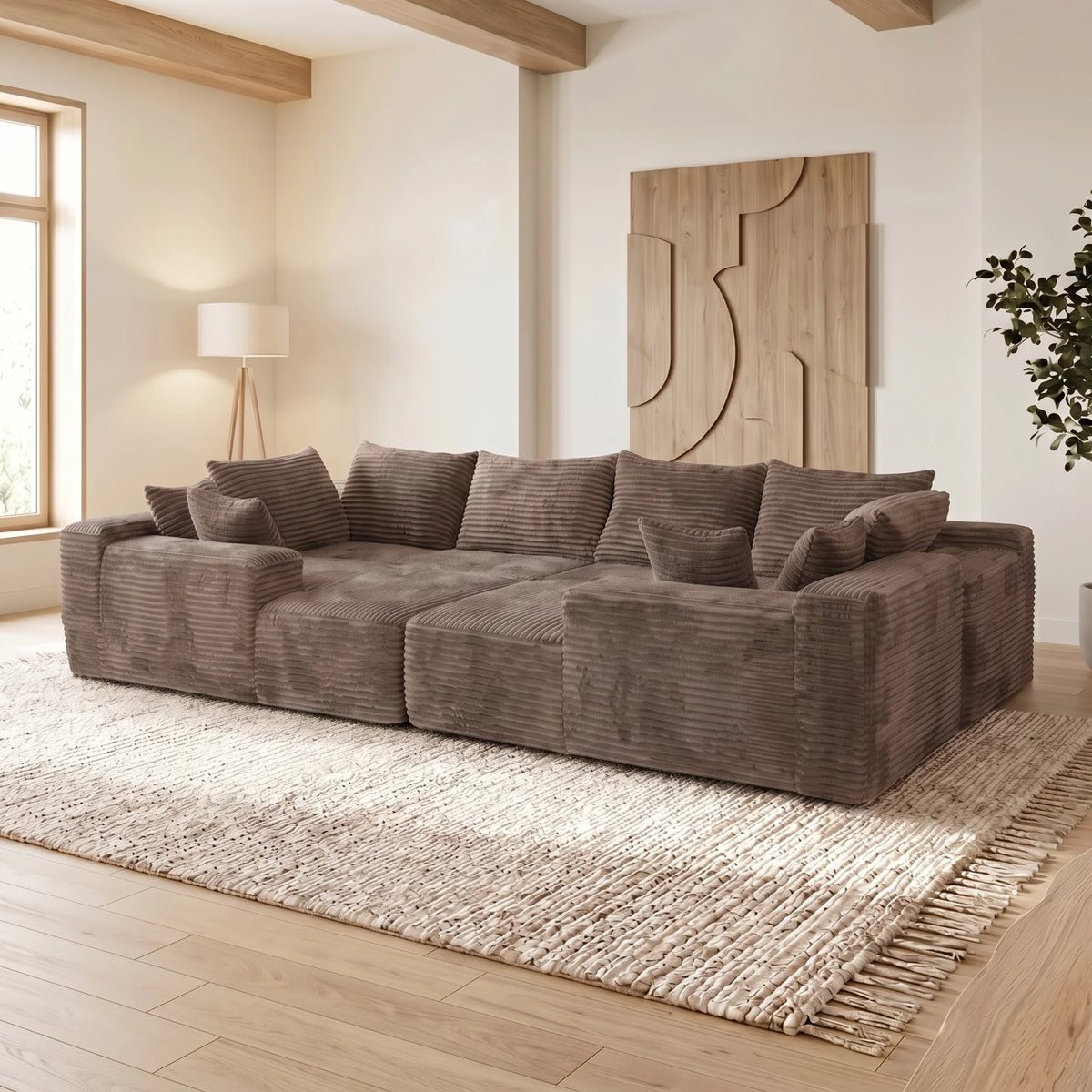 U Shaped Corduroy Sectional Sofa Deep Seat Cloud Couch