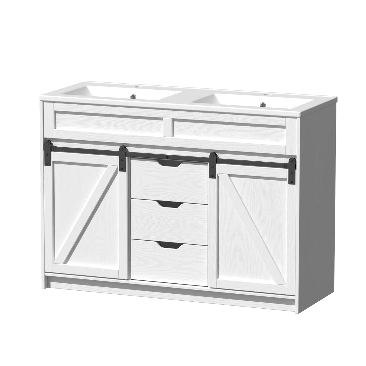 EVOKEDEN Farmhouse Bathroom Vanity With Sink Barn Doors Drawers