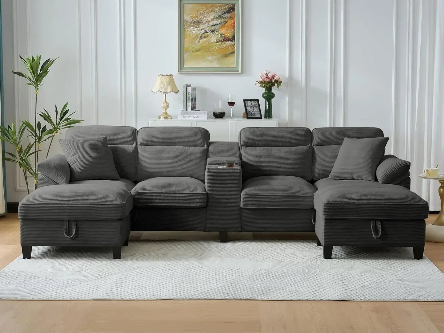 Guangbai U Shaped Cloud Couch Sectional Corduroy Sofa Modern