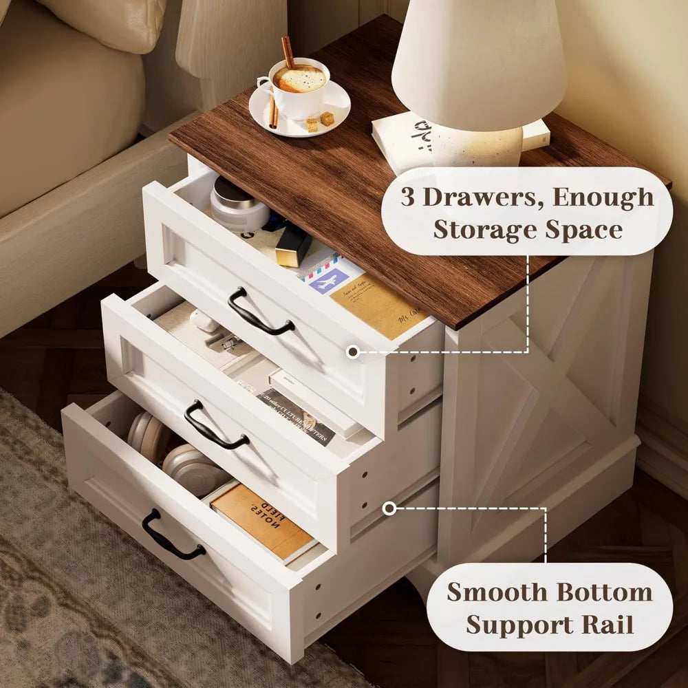 Nightstand With Drawers Rustic Wood End Table For Bedroom