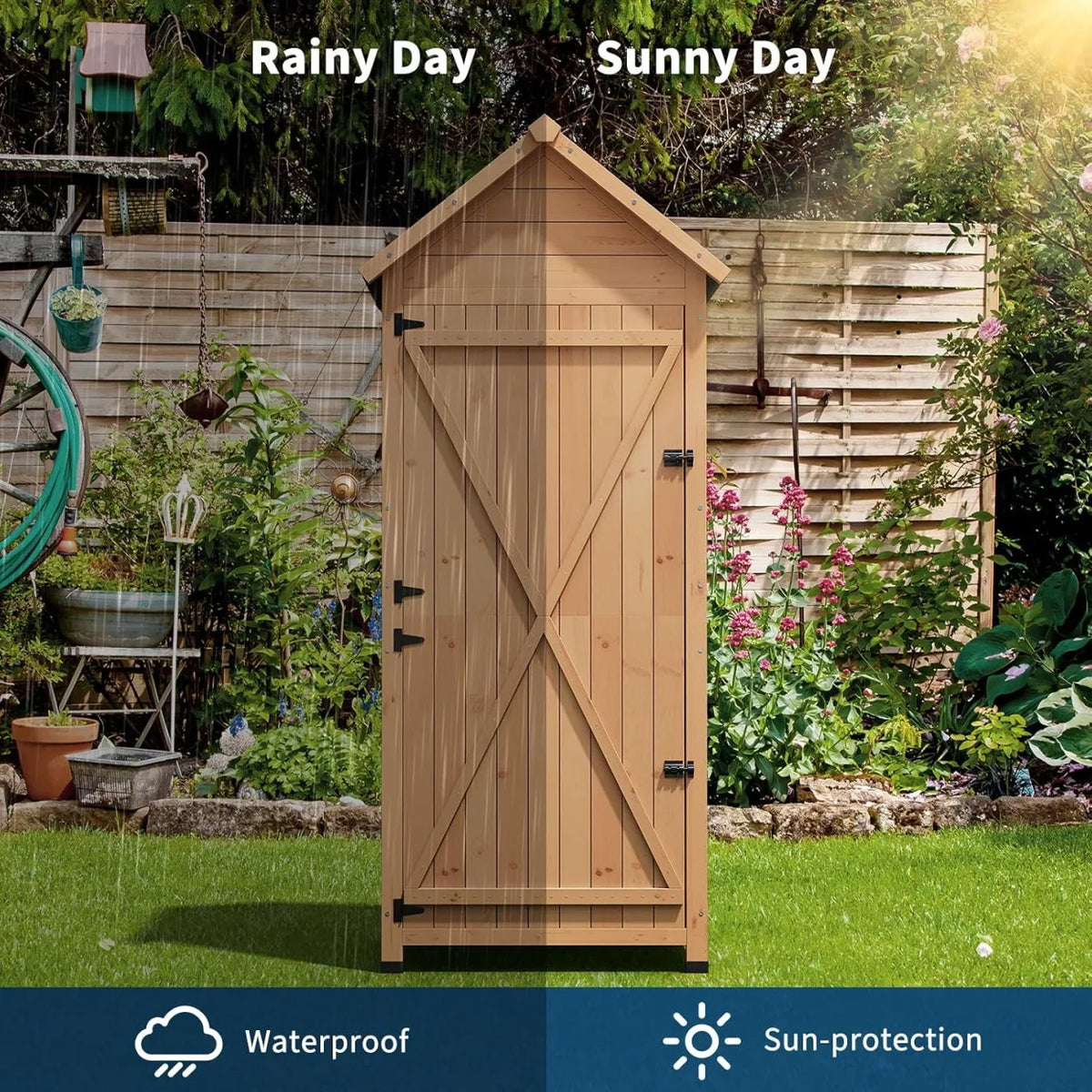 Outdoor Wooden Garden Storage Cabinet With Lockable Door
