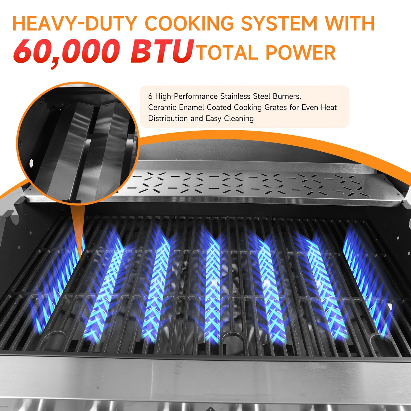 6 Burner Propane Gas Grill 60000 BTU Cabinet Outdoor BBQ Stainless Steel