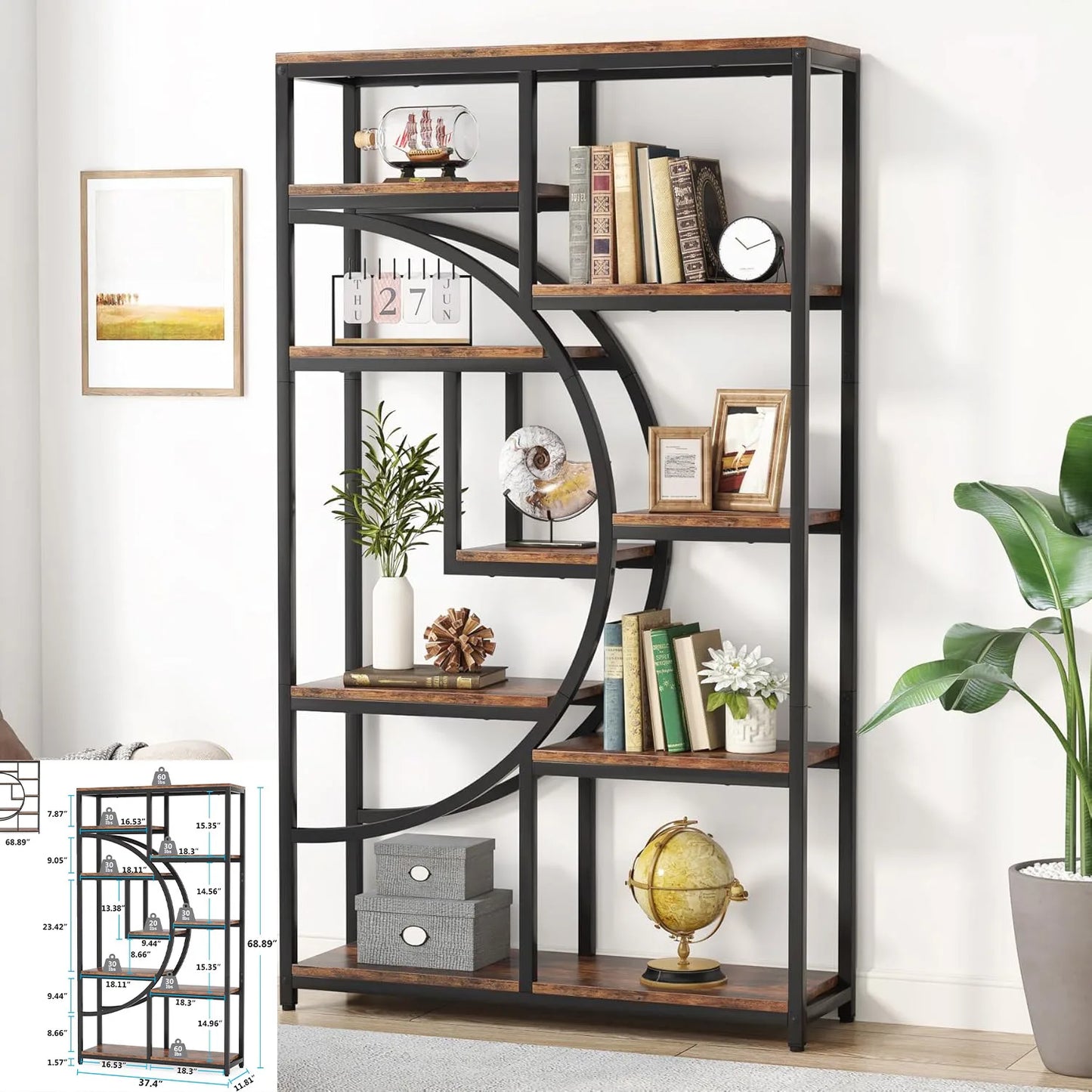 Little Tree Industrial 5-Tier Etagere Bookcase Shelving Unit