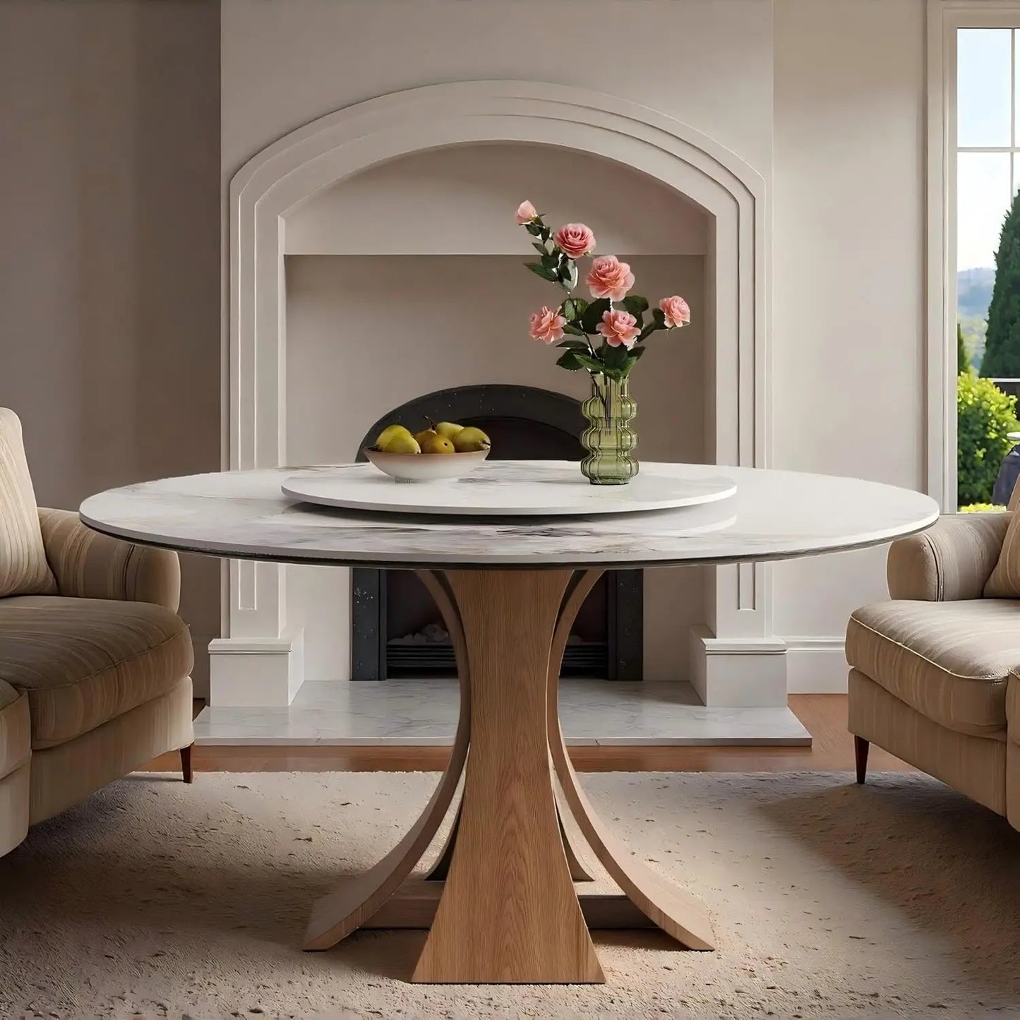 Sintered Stone Dining Table With Marble Top Carbon Steel Base