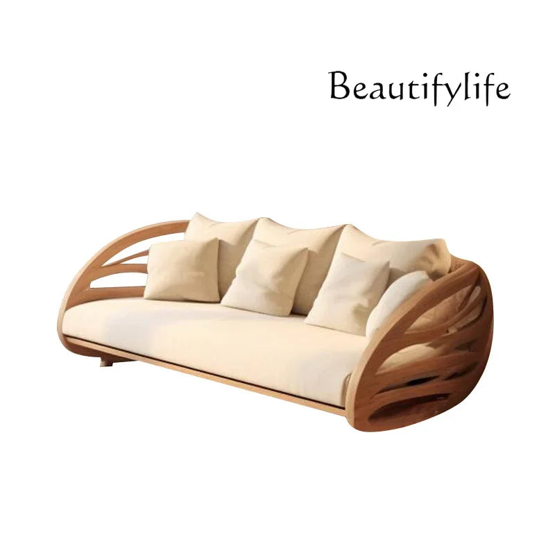Minimalist Wooden Sofa With Modern Three Seater Design