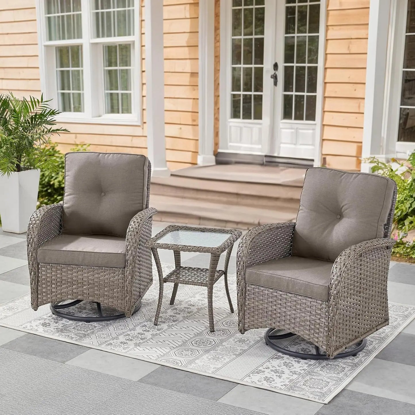 Patio Swivel Rocker Chairs Set Of 2 With Side Table
