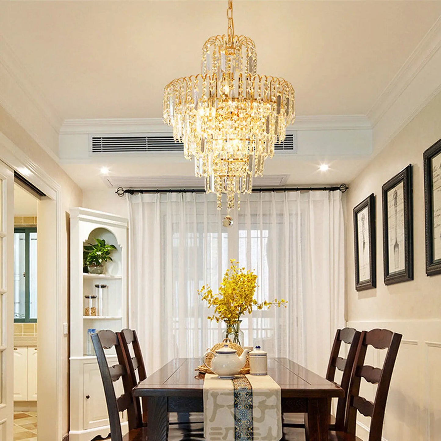 Bymaocar Luxury Crystal Chandelier Pendant Ceiling Light E14 Decor