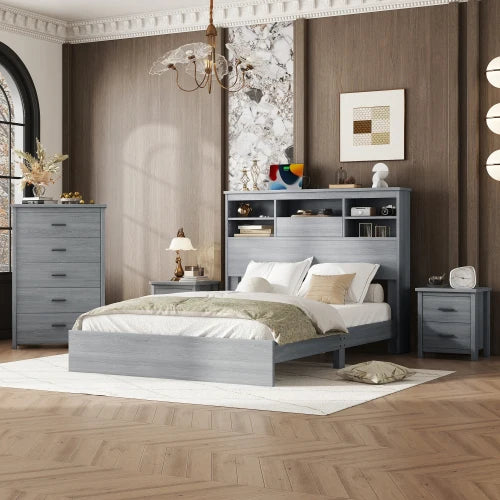 Vintage Wooden Bedroom Set With Bed Frame Nightstands Dresser