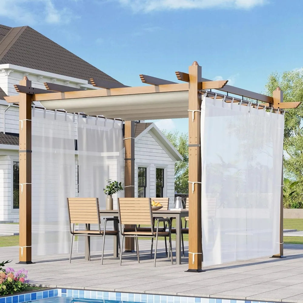 RBXC Aluminum Outdoor Pergola With Retractable Roof And Side Mesh