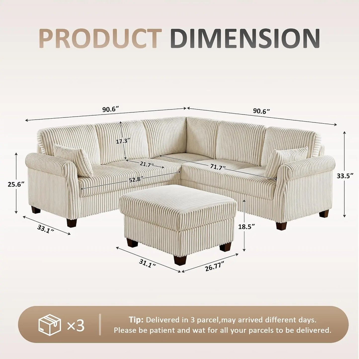 Cloud Comfort V Shaped Sectional Sofa With Storage Ottoman