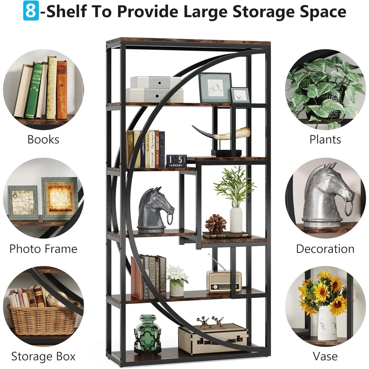 Little Tree Industrial 5-Tier Etagere Bookcase Shelving Unit