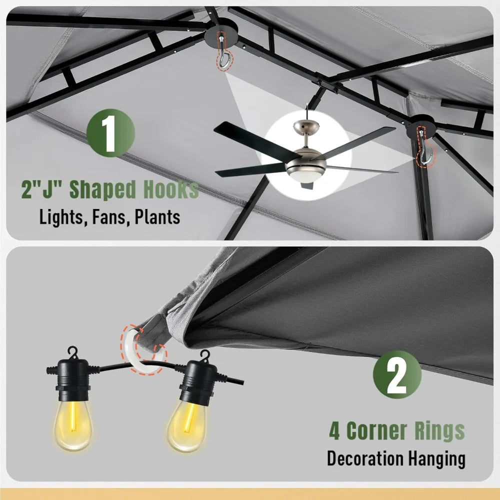XMSJ Weatherproof Outdoor Gazebo Canopy With Double Roofs AllSeason MosquitoNetPro