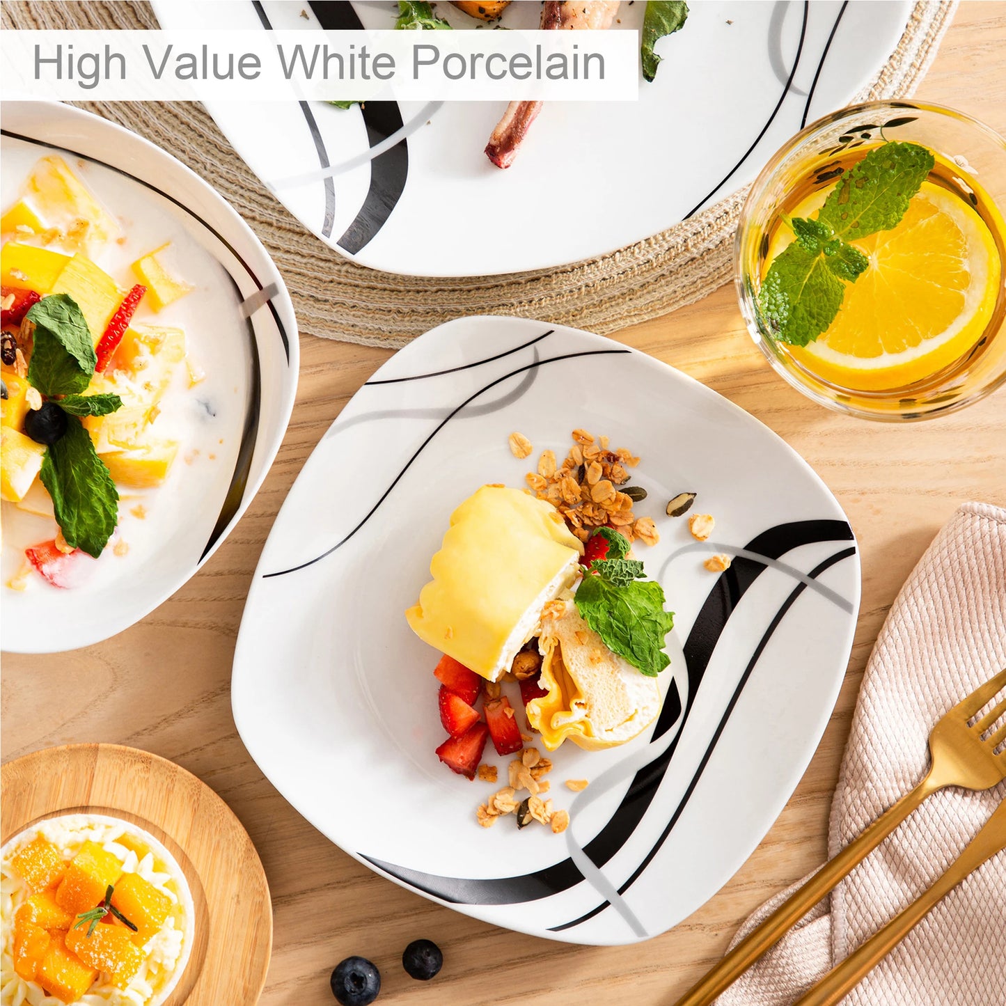 Malacasa Fiona Porcelain Dinnerware Set With Dessert And Soup Plates