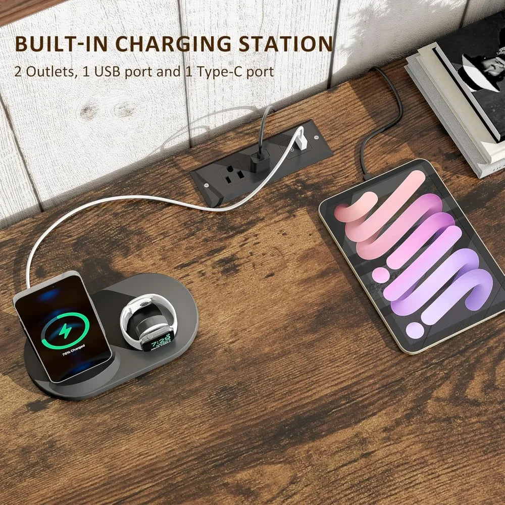 XIAOLANG Farmhouse Executive Computer Desk With USB Charging And File Cabinet