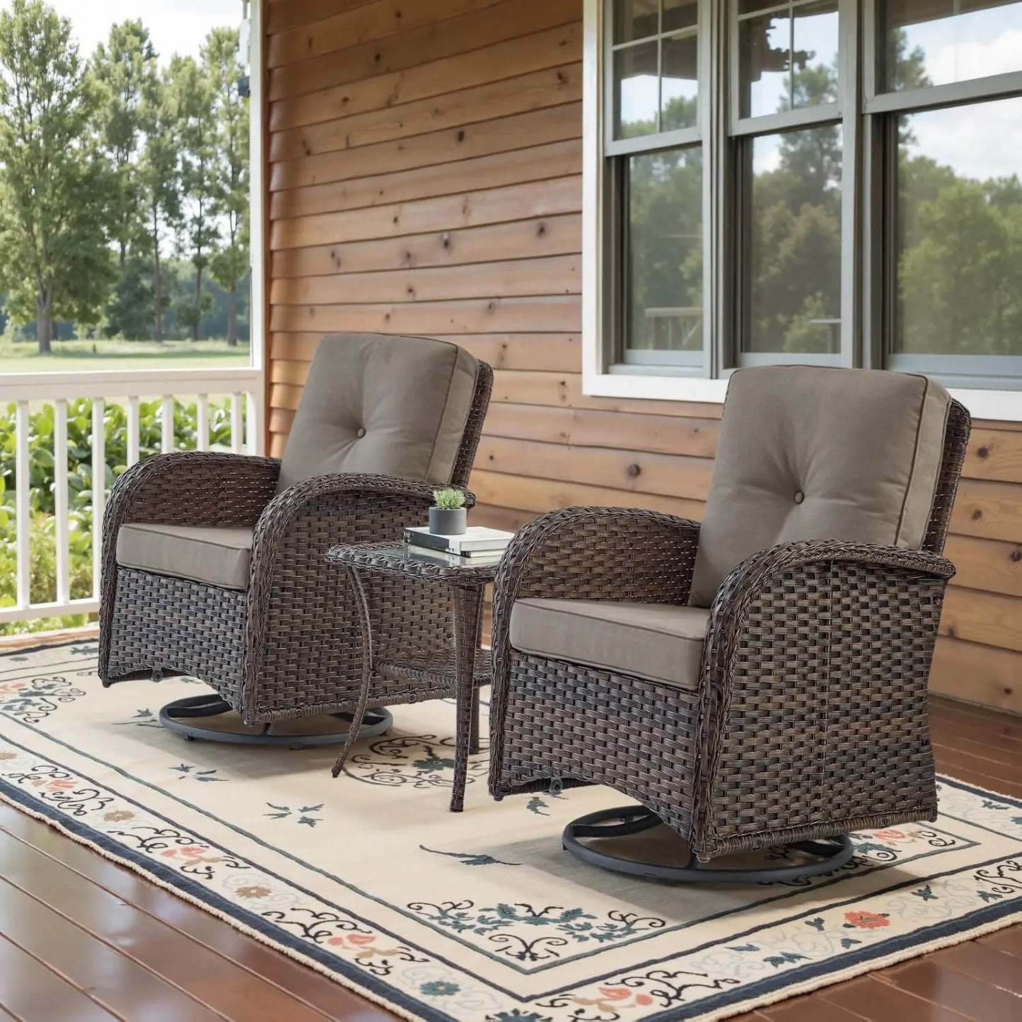 Patio Swivel Rocker Chairs Set Of 2 With Side Table
