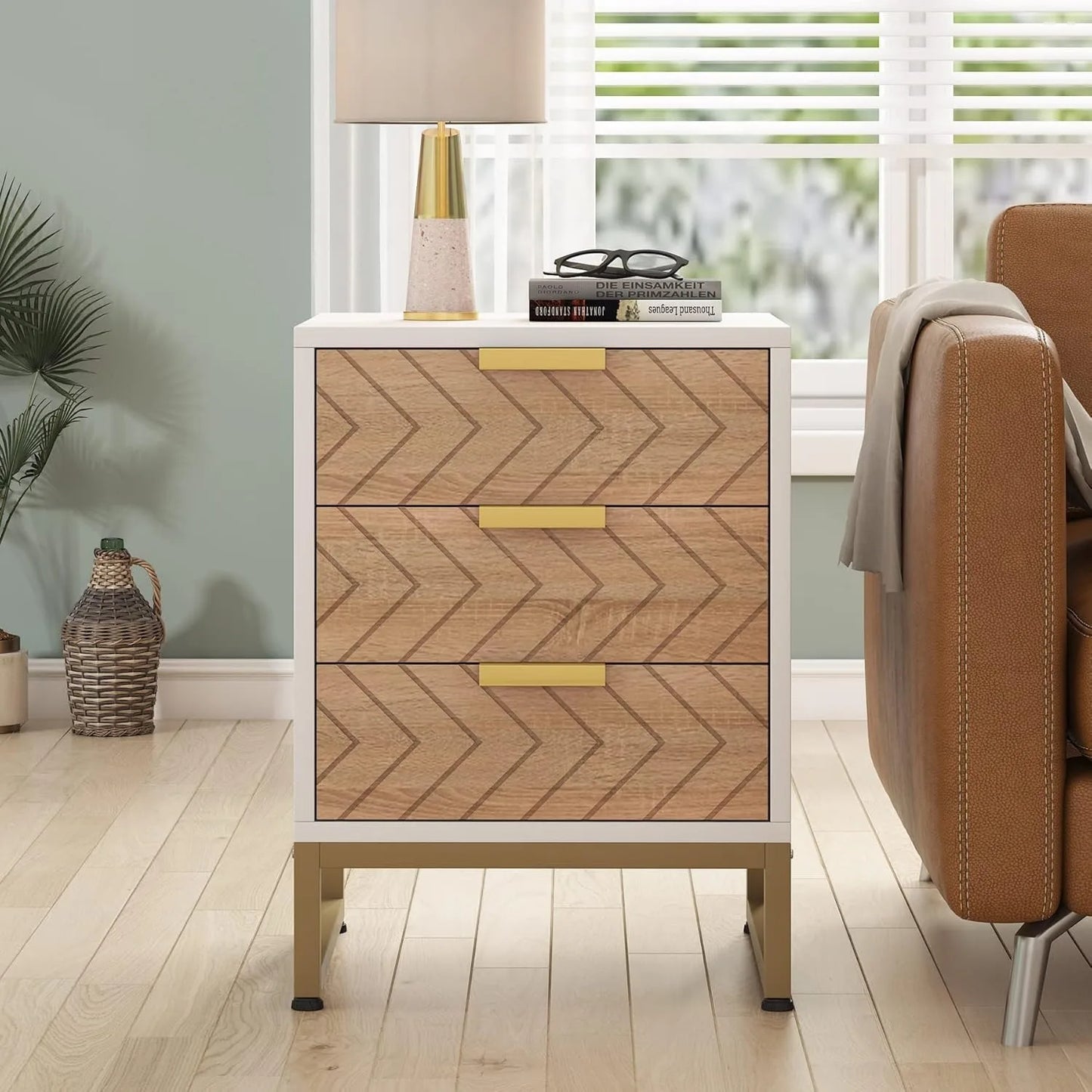 Little Tree Three Drawer Nightstand Modern Chevron Bedside Table