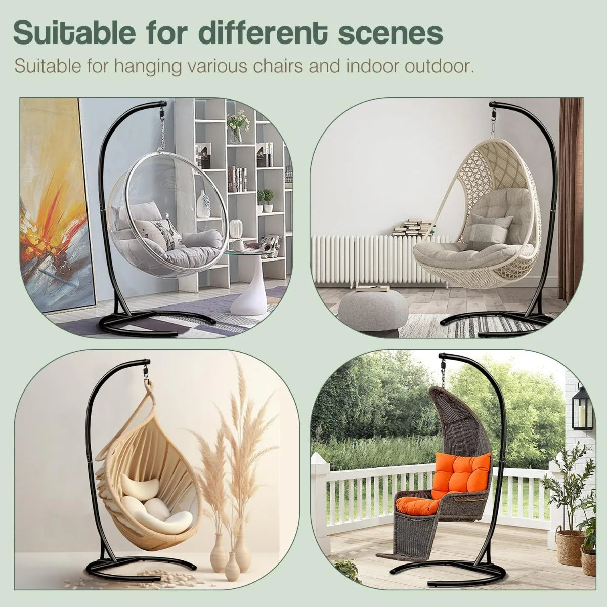 Heavy Duty Hammock Chair Stand With C-Frame And 360 Degree Rotation Supports Up To 300 Lbs For Indoor Outdoor Use