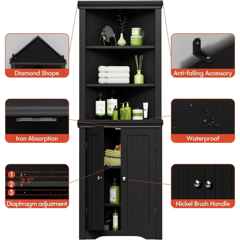 Corner Storage Cabinet With Doors And Adjustable Shelves