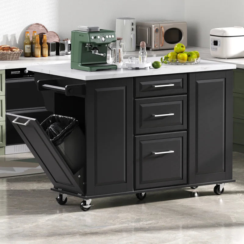 Kitchen Island With Storage Tilt Bin Cabinet And Pull Out Cabinet