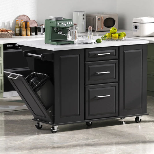 Kitchen Island With Storage Tilt Bin Cabinet And Pull Out Cabinet