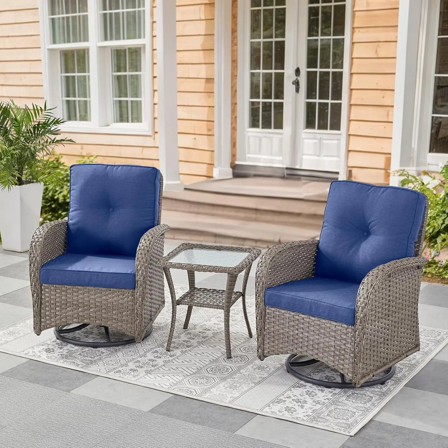 Patio Swivel Rocker Chairs Set Of 2 With Side Table