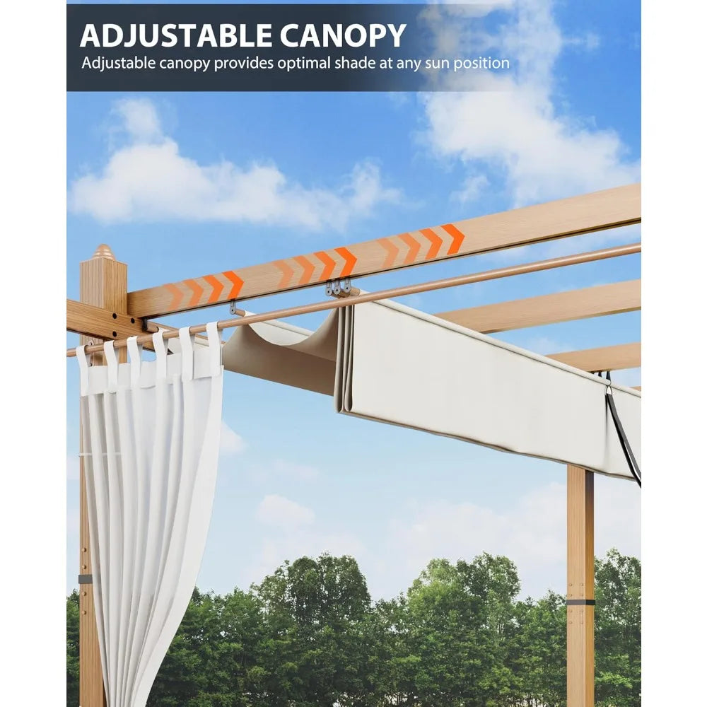 RBXC Aluminum Outdoor Pergola With Retractable Roof And Side Mesh