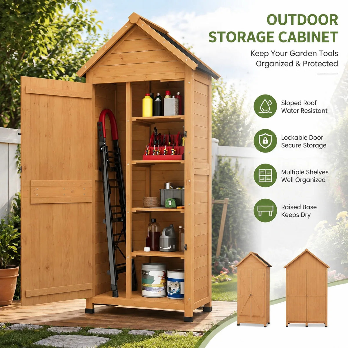 Outdoor Wooden Garden Storage Cabinet With Lockable Door