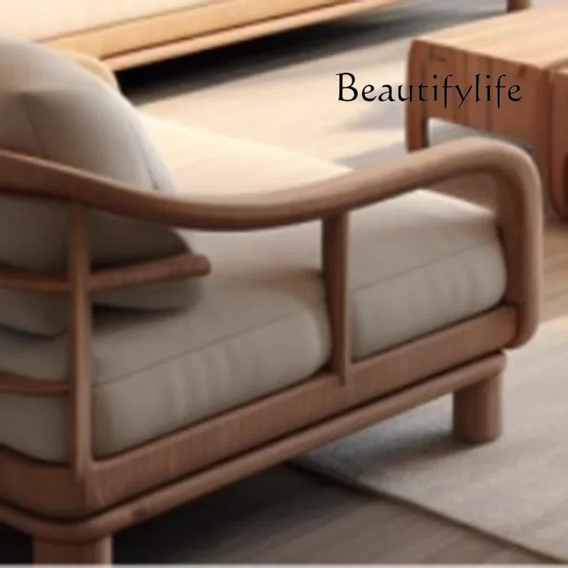 Minimalist Wooden Sofa With Modern Three Seater Design