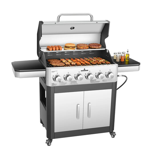6 Burner Propane Gas Grill 60000 BTU Cabinet Outdoor BBQ Stainless Steel